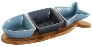 18252 Set Malych Misek Home ESPRIT Modrý Námořnický Modrý Porcelán Akátové Ryba Středomoří 28 x 9,7 x 1,3 cm 4 Kusy