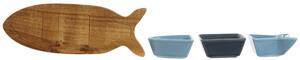 Set Malych Misek Home ESPRIT Modrý Námořnický Modrý Porcelán Akátové Ryba Středomoří 28 x 9,7 x 1,3 cm 4 Kusy