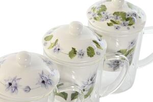 Hrnek s filtrem na čaj DKD Home Decor Modrý Bílý Zelená Sklo Porcelán 300 ml (3 kusů)