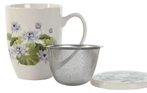 Hrnek s filtrem na čaj DKD Home Decor Modrý Bílý Zelená Nerezová ocel Porcelán 380 ml (3 kusů)
