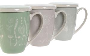 Hrnek s filtrem na čaj DKD Home Decor Modrý Zelená Světle Růžová Nerezová ocel Porcelán 380 ml (3 kusů)