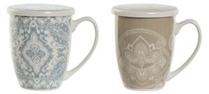 18252 Hrnek s filtrem na čaj Home ESPRIT Modrý Béžový Nerezová ocel Porcelán 380 ml (2 kusů)