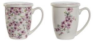 18252 Hrnek s filtrem na čaj Home ESPRIT Modrý Bílý Růžový Nerezová ocel Porcelán 380 ml (2 kusů)