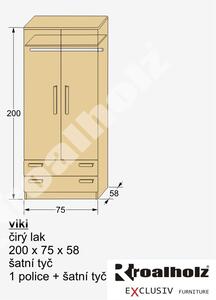 Smrková šatní skříň masiv smrk VIKI 200x75x58 (šatní skříň do moderní ložnice )