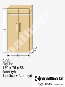 Dřevěná šatní skříň z masivu ALBA 170x75x58 (šatní skříň masiv ALBA 170 )