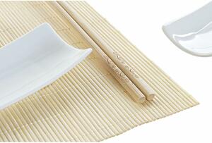 Sada na sushi DKD Home Decor Bambus Kamenina Bílý Přírodní Orientální 28,5 x 19,5 x 3,3 cm (9 ks)