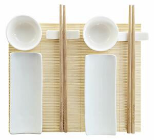 Sada na sushi DKD Home Decor Bambus Kamenina Bílý Přírodní Orientální 28,5 x 19,5 x 3,3 cm (9 ks)