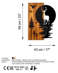 Nástěnná dekorace 43x58 cm jelen a měsíc dřevo/kov