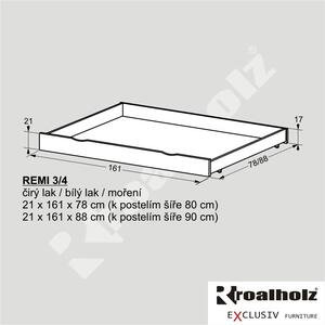 Bílý úložný prostor masiv pod bílé postele REMI 3/4 (bílý tříčtvrteční úložný prostor s kolečky)