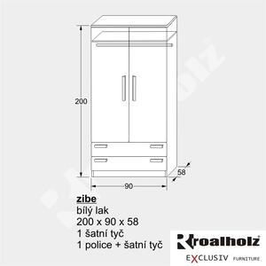 Bílá šatní skříň z masivu ZIBE 200x90x58 (bílá vysoká šatní skříň z masivu ZIBE 200)