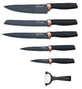 5dílná sada kuchyňských nožů s nepřilnavým povrchem a se škrabkou Royalty Line RL-DC5B / černá/měděná