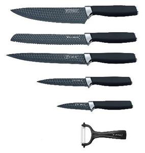 5dílná sada kuchyňských nožů s nepřilnavým povrchem a se škrabkou Royalty Line RL-DC5A / černá/stříbrná