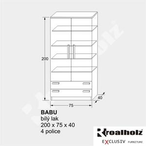 Bílá policová skříň z masivu BABU 200x75x40 (vysoká bílá policová skříň BABU 200)