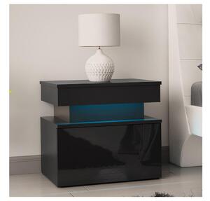 Noční stolek s LED osvětlením GLOSSA 55x51 cm černá/lesklá černá