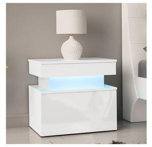 Noční stolek s LED osvětlením GLOSSA 55x51 cm bílá/lesklá bílá