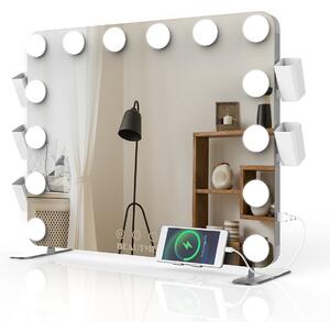 MMIRO, Make-up zrcadlo s LED osvětlením a kosmetickým zrcátkem L618A 66 x 48 cm | stříbrná