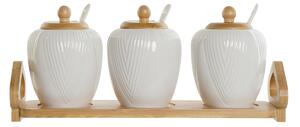 Miska na cukr DKD Home Decor Bílý Přírodní Bambus Porcelán 31 x 9 x 7 cm 4 Kusy