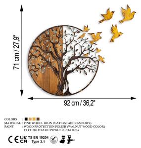 Nástěnná dekorace 92x71 cm strom a ptáci dřevo/kov