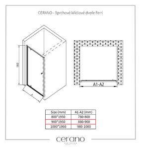Cerano Ferri, 1-křídlé sprchové dveře 90x195 cm, 6mm čiré sklo, černý profil, CER-CER-425635