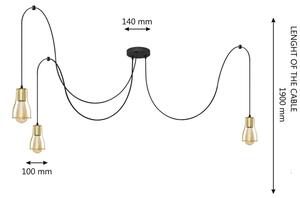Lustr na lanku TUBE 3xE27/10W/230V pavouk černá/zlatá