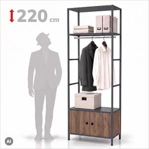 Kancelářský regál otevřený s tyčí na oblečení, do recepce a čekárny, kovový, antracitový/ořech, 800x2200x400 mm: ARIEL Eco Design