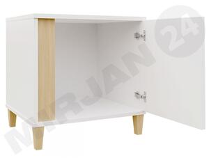 Noční stolek Anrok L AR13, Barva: bílá / bílý lesk + přírodní dýha Mirjan24 5902928365870