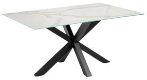 Bílý porcelánový jídelní stůl Kave Home Argo 180 x 100 cm s černou podnoží
