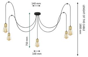 Lustr na lanku TUBE 5xE27/15W/230V pavouk černá/zlatá