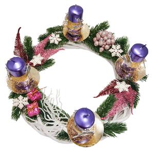 Adventní svícen s fialovými svíčkami