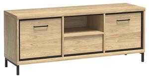 MEDIOLAN | TV stolek M12 se zásuvkou a policemi + KOVOVÉ NOŽIČKY | 139 cm | natural hikora