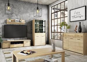 Obývací stěna MEDIOLAN + dekorační deska | sestava F | 408,2 cm + konferenční stolek 120x65 cm | 5 dílů | natural hikora