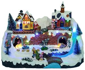 Vánoční vesnička s osvětlením a melodií – vesnička BestBerg BBXS-997 / 32,9 x 19,4 x 22,3 cm / polyresin