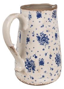 Béžový keramický džbán s modrými růžemi Blue Rose L - 21*15*23 cm
