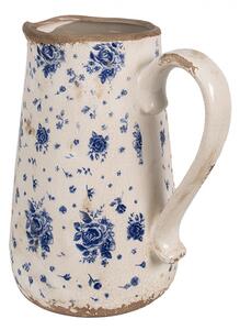 Béžový keramický džbán s modrými růžemi Blue Rose L - 21*15*23 cm