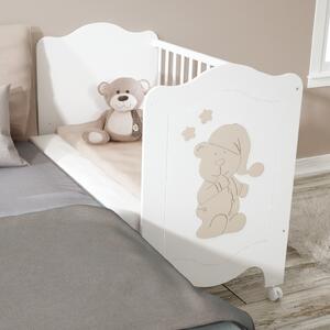 Dětská postýlka Trama SLEEPY BEAR White/Light Earth 60 x 120 cm (s možností intalace k rodičovské posteli)