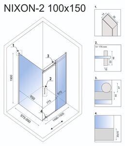Rea Nixon, sprchový kout s posuvnými dveřmi 150(dveře) x 100(stěna), pravý, 8mm čiré sklo, chromový profil, KPL-00438