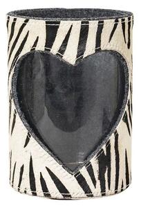 Svícen se srdcem zdobený kůží se vzorem Zebra - 14,5*14,5*20,5cm