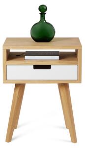 Benlemi Dřevěný noční stolek ve scandi stylu HYLLE bílý Kvalita dřeva: 2. Kombinace dubového masivu a dýhované DTD desky