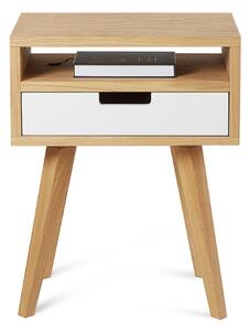 Dřevěný noční stolek ve scandi stylu HYLLE bílý Kvalita dřeva: 2. Kombinace dubového masivu a dýhované DTD desky