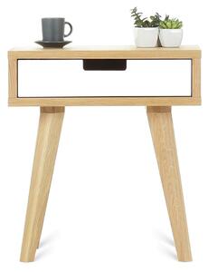 Designový noční stolek se šuplíkem LUNA bílý Kvalita dřeva: 2. Kombinace dubového masivu a dýhované DTD desky
