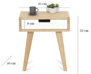Zaoblený noční stolek ze dřeva LUNA FLO bílý Zvolte kvalitu dřeva: 1. Dubový masiv třídy A