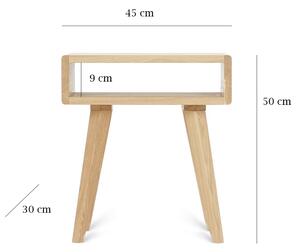 Zaoblený dřevěný noční stolek na nožkách LUNA FLO Zvolte kvalitu dřeva: 2. Kombinace dubového masivu a dýhované DTD desky