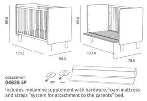 Dětská postýlka Trama MUSA White/Tola 60 x 120 cm (s možností intalace k rodičovské posteli)