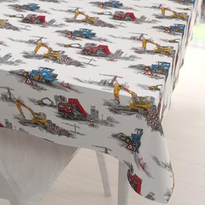 Biante Dětský bavlněný obdélníkový ubrus Sandra SA-578 Náklaďáky a bagry na bílém 140x160 cm
