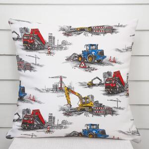 Biante Dětský bavlněný povlak na polštář Sandra SA-578 Náklaďáky a bagry na bílém 60 x 60 cm