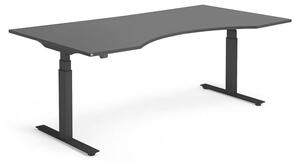 AJ Produkty Výškově nastavitelný stůl MODULUS, vykrojený, 2000x1000 mm, černý rám, černá