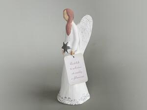 Vánoční anděl štíhlý malý - bílo-stříbrný Nápis: Když je smutno na duši, andílek tě potěší