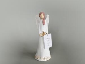Vánoční anděl štíhlý malý - bílo-zlatý Keramika Andreas Nápis: Když je smutno na duši, andílek tě potěší