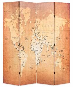 Skládací paraván 160 x 170 cm Mapa světa žlutý