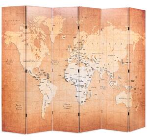 Skládací paraván 228 x 170 cm Mapa světa žlutá